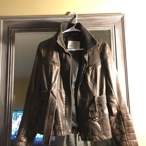 Guess brown leather coat